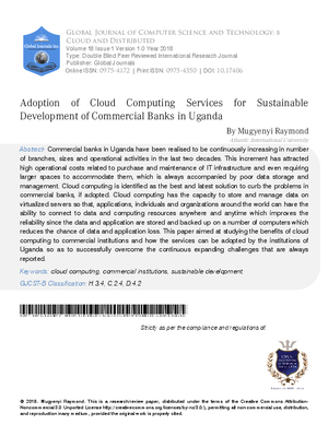 Adoption of Cloud Computing Services for Sustainable Development of Commercial Banks in Uganda