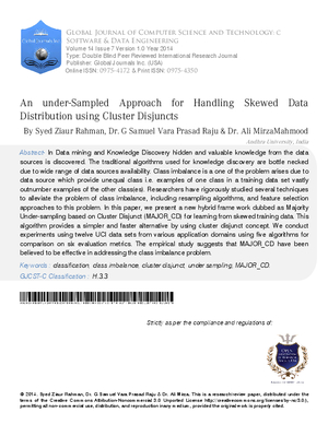 An under-Sampled Approach for Handling Skewed Data Distribution using Cluster Disjuncts