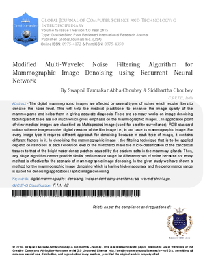 Modified Multi-Wavelet Noise Filtering Algorithm for Mammographic Image Denoising Using Recurrent Neural Network