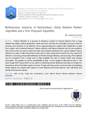 Performance Analysis of Quickreduct, Quick Relative Reduct Algorithm	and a New Proposed Algorithm