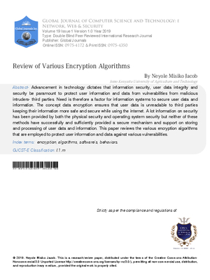 Review of Various Encryption Algorithms