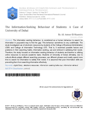 The Information-Seeking Behaviour of Students: A Case of University of Dubai