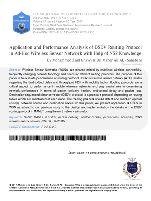Application and Performance Analysis of DSDV Routing Protocol in ad-hoc Wireless Sensor Network with Help of NS2  Knowledge