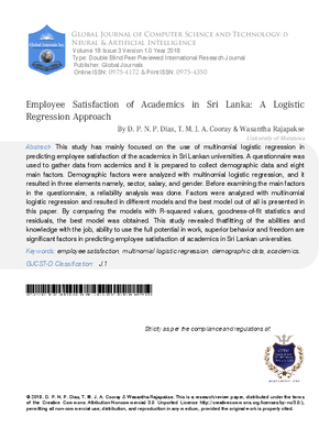 Employee Satisfaction of Academics in Sri Lanka: A Logistic Regression Approach