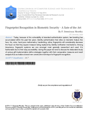 Fingerprint Recognition in Biometric Security -A State of the Art