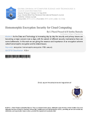 Homomorphic Encryption Security For Cloud Computing