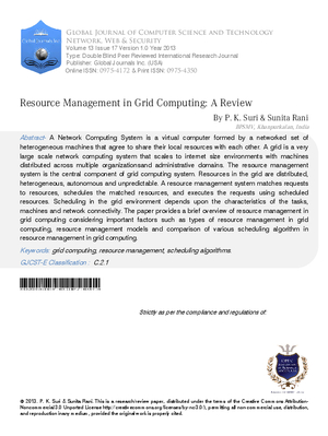 Resource Management in Grid Computing: A Review