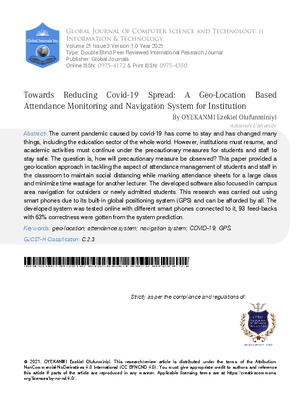 Towards Reducing Convid-19 Spread: A Geo-Location based Attendance Monitoring and Navigation System for Institution