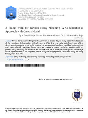 A Frame Work for Parallel String Matching- A Computational Approach with Omega Model
