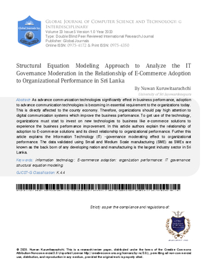 Structural Equation Modeling Approach to Analyze the IT Governance Moderation in the Relationship of E-Commerce Adoption to Organizational Performance in Sri Lanka