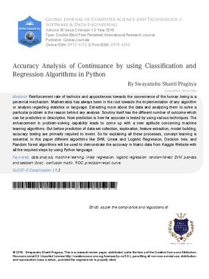Accuracy Analysis of Continuance by using Classification and Regression Algorithms in Python