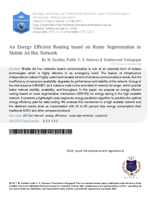 An Energy Efficient Routing Based on Route Segmentation in Mobile Ad Hoc Network