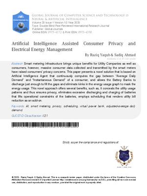 Artificial Intelligence Assisted Consumer Privacy and  Electrical Energy Management