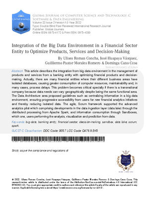 Integration of the Big Data Environment in a Financial Sector Entity to Optimize Products, Services and Decision Making