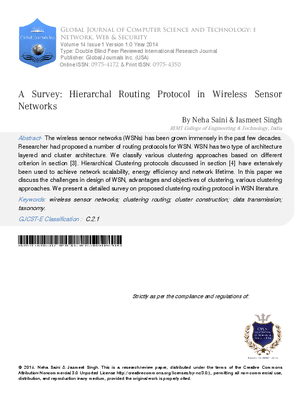A Survey: Hierarchal Routing Protocol in Wireless Sensor Networks
