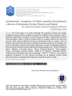 Academicians' Acceptance of Online Learning Environments: A Review of Information System Theories and Models