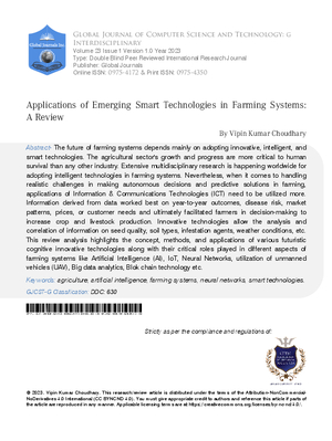 Applications of Emerging Smart Technologies in Farming Systems: A Review