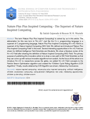 Nature Plus Plus Inspired Computing - The Superset of Nature Inspired Computing