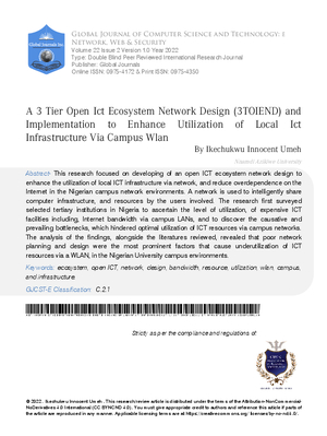 A 3 Tier Open ICT Ecosystem Network Design (3TOIEND) to Enhance Utilization of Local ICT Infrastructure VIA Campus WLAN