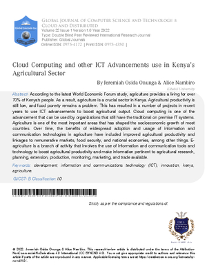 Cloud Computing and Other ICT advancements Use in Kenya’s Agricultural Sector