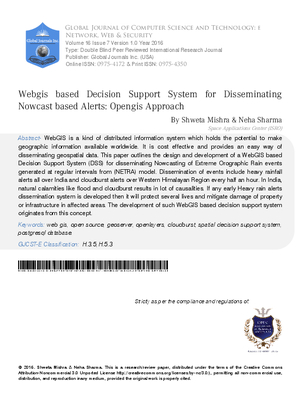 WebGIS based Decision Support System for Disseminating NOWCAST based Alerts: OpenGIS Approach