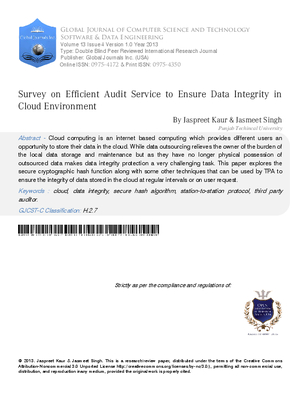 Survey on Efficient Audit Service to Ensure Data Integrity in Cloud Environment